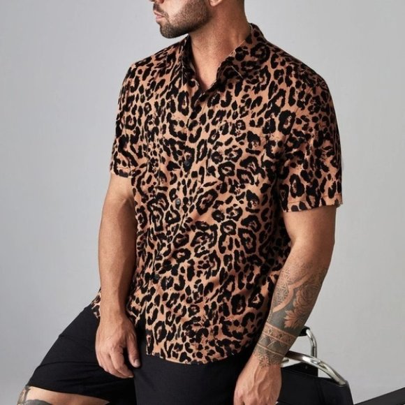 Casual Men's Leopard Print Shirt - Picture 1 of 5